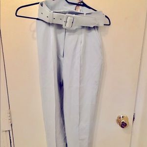 Oh Polly! Straight Leg Belted Suit Pants in Sky Blue.